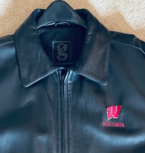 lot 5 image: New University of Wisconsin Madison Black Leather Gear Coat
