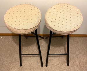 lot 41 image: Pair of Foldable Metal Stools with Upholstered Seats