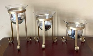 lot 35 image: Trio of Brass and Glass Candle Holder with Removable Rock Decor Inside