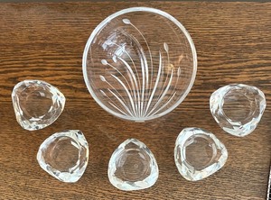 lot 62 image: Nachtmann German Crystal Bowl and 5 Crystal Votive Holders