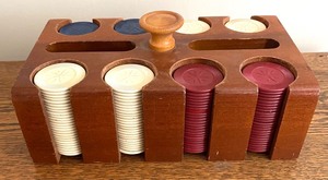 lot 64 image: Vintage Poker Chip Caddy with Leather Cover