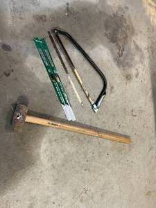 Bow Saw with Extra Blades & Sledge Hammer