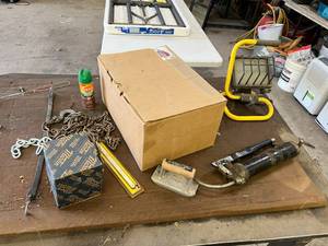Everything on Table & Welding Helmets