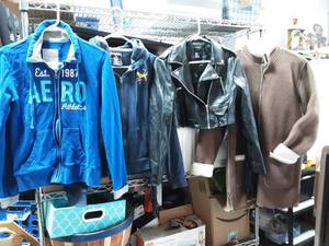 4-Womens Size Med. Denim & Co. Fleece Coat, Forever 21 Short Fringe Biker Jacket & 2-Pink Aropastale Hoodies