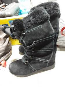 Boots Sporto Black Suede Faux Fur Size 8