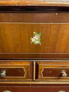 Antique Oak Tall Dresser with Painted Detail