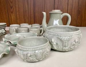 Lot of Vintage Thai Celadon Pottery and Tea Set