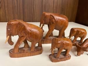 Lot of Hand Carved Wooden Thai Elephant Statues