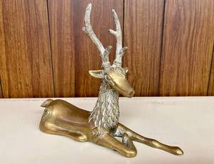 Pair of Brass Deer Reindeer Statues