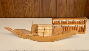 Hand Carved Wooden Boat and Abacus from Thailand