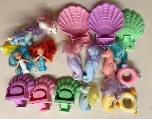 Lot of Vintage My Little Pony Sea Horses with Accessories, Baby Ponies and Mermaids