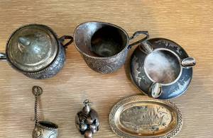 Lot of Various Silver Tone Metal Thai Houseware Ashtray etc.&nbsp