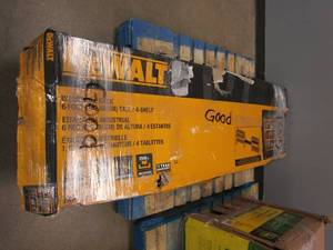 lot 446 image: DEWALT Yellow 4-Tier Steel Garage Storage Shelving Unit (77 in. W x 72 in. H x 24 in. D) (OPEN BOX, APPEARS TO BE IN GOOD CONDITION)