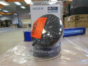 lot 470 image: MOEN HydroEnergetix 8-Spray Patterns with 1.75 GPM 4.75 in. Single Wall Mount Fixed Shower Head in Matte Black (BRAND NEW)