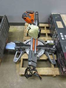 lot 473 image: RIDGID R4222 15 Amp Corded 12 in. Dual Bevel Sliding Miter Saw with 70 Deg. Miter Capacity and LED Cut Line Indicator (NICE CONDITION)