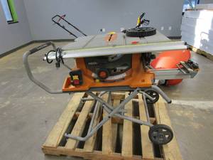 lot 477 image: RIDGID R4510 15 Amp 10 in. Portable Pro Jobsite Table Saw with Stand (SALVAGE, FOR PARTS ONLY)