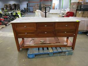 lot 478 image: Austell 67 in. W Double Bath Vanity in Espresso with Natural Marble Vanity Top in White (TOP CRACKED, BACK DAMAGED, SEE PHOTOS)