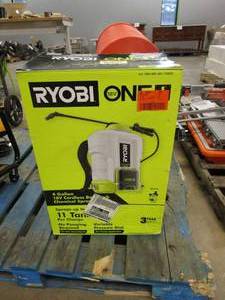 lot 536 image: RYOBI ONE 18V Cordless Battery 4 Gal. Backpack Chemical Sprayer with 2.0 Ah Battery and Charger (HEAVILY USED)