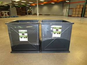 lot 408 image: (2 PACK) Parkway 15 in. x 15 in Black Resin Composite Cube Planter Box (BRAND NEW CONDITION)