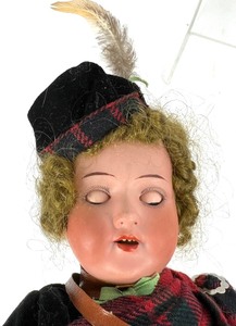 lot 32 image: Vintage Porcelain and Wood Scottish Lass Doll