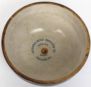 lot 50 image: Red Wing Advertising Stoneware Dunlap Bowl - Columbia Metal Products Co. Chicago
