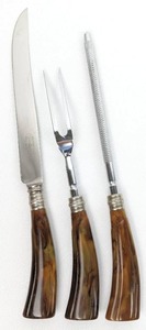lot 49 image: Sheffield England 9-Piece Horn Handle Steak Knife and Carving Set