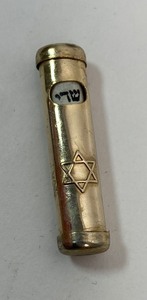 lot 68 image: Judaica - Collection of Tiny Tie Tacks, Star of David, Menorah, Dreidel, Mezuzah