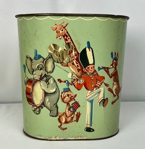 lot 113 image: Vintage Harvell and J.V. Reed Co Childrens Metal Wastebaskets