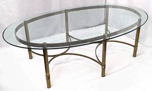 lot 2 image: Mid-Century Oval Brass and Glass Coffee Table - Made in Italy