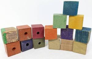 lot 139 image: 141 Vintage Colorful Wood Play Cubes - Each 1 Inch