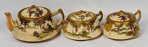 lot 145 image: Antique Japanese Satsuma Wisteria Pattern Teapot 3 Piece Set