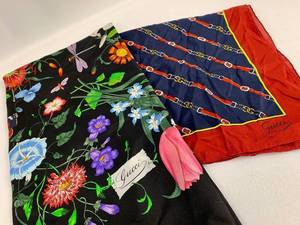 lot 185 image: Two Vintage 100% Silk Gucci Scarves