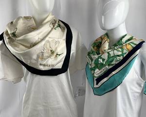 lot 186 image: Two Vintage 100% Silk Tiffany & Co. Scarves