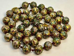 lot 3A image: Beautiful 1970s Chinese Hand Strung 10k Gold Cloisonn Beaded Necklace