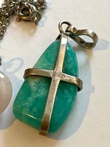 lot 192 image: Two Natural Stone Pendant Necklaces- Rose Quartz & Other