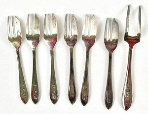 lot 162 image: Six Vintage Silver Plate Pastry Dessert Forks and Serving Fork by MS Ltd., EPNS, Sheffield, England
