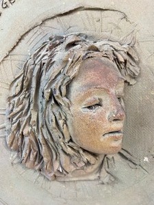 lot 243 image: Painted Stone Cast of Girls Face