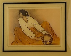 lot 264 image: Vintage RC Gorman Crystal Tile Pottery Keeper - Navajo Art