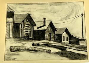 lot 4 image: Mary Pratt Signed Charcoal Landscape in Simple Blonde Frame