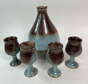 lot 277 image: Studio Pottery Wine Carafe and Four Small Wine Cups