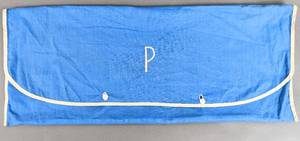 lot 255 image: Vintage Light Blue Linen Weave 64x80In Tablecloth with 8 Napkins, Storage Cover