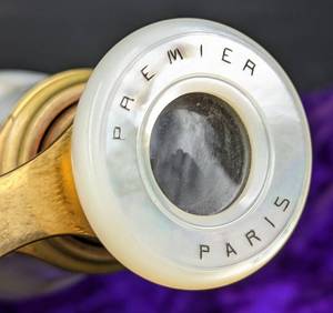 lot 183 image: 1800s Premier Paris Opera Glasses in Velvet Pouch - Mother of Pearl on Brass
