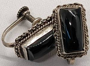 lot 304 image: Vintage Sterling Silver Jewelry Aztec-Style Bracelets & Onyx Earrings