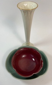 lot 355 image: Vintage Lenox Tivoli Trumpet Bud Vase, & 2 Vintage Bowls