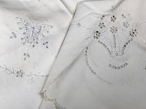 lot 307 image: Lot of Vintage Square Tablecloths and Napkins - Madeira and Whitework Fine Linens and Lace