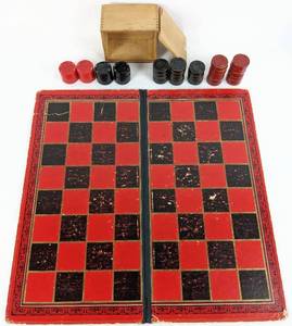 lot 336 image: Vintage Fun & Games Lot Toys, Game Pieces, Owl Bank, Toy Cars, Fire Engine and More