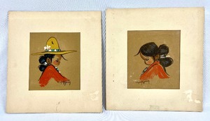 lot 348 image: Assorted Lot of Five Native Clay Vessels and Two Gerda Christoffersen Silkscreen Prints
