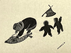 lot 374 image: Inuit Artist Agnes Nanogak (1925-2001) Hand Printed Stone Cut Print #2 in Original Folder Circa 1970