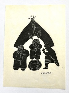 lot 375 image: Inuit Artist Helen Kalvak (1901-1984) Vintage Hand Printed Stone Cut Print in Original Folder Circa 1970 Union of Mankind