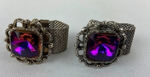 lot 394 image: Vintage Mesh Wrap-Around Purple Prism Rhinestone Cufflinks